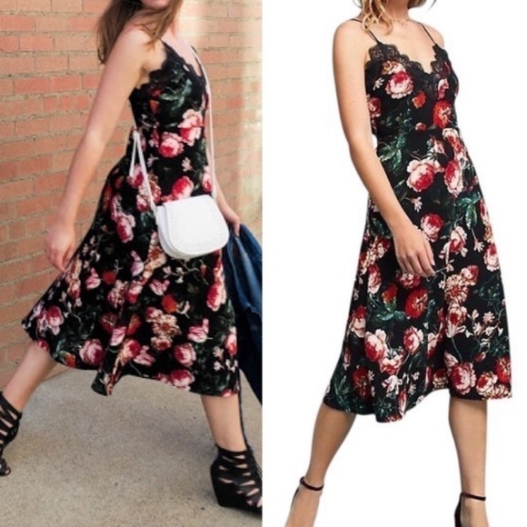 FOXIEDOX strappy midi dress floral print lace detail adjustable straps - Picture 13 of 14